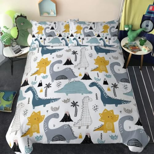LMMSMGS Enkelt påslakanset dinosaurie sängkläder för barn enkelt påslakan med dragkedja mjukt allergivänligt mikrofiber påslakan 135 cm x 199 cm + 2 örngott 50 cm x 29,5