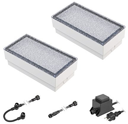 ledscom.de LED Pflaster-Stein Gorgon Boden-Einbauleuchte für außen, 20x10cm, 12V, blau 2er Set