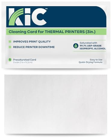 KICTeam - Cleaning Cards for Thermal Printers (25 Cards) - Presaturated with Quick Drying Solution to Clean 3in Receipt Paper Thermal Printers