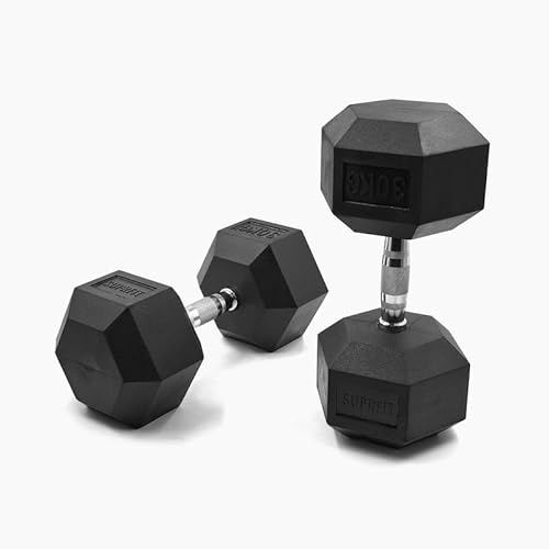 SUPRFIT - Hexagon Kurzhanteln paarweise mit gummiertem Eisenkern - Fitness Gewichte Hanteln 2 x 30 kg mit rutschfestem Chromgriff - Premium Kurzhantel Set für Calisthenics, Krafttraining & Crossfit