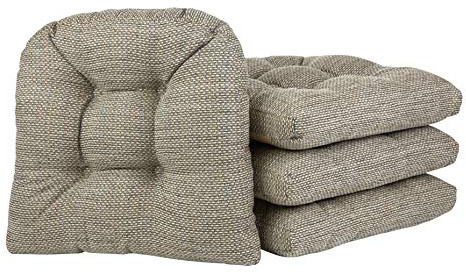 Klear Vu Gripper Overstuffed Universal Non-Slip Dining Chair Cushions for Kitchen Decor or Office Use, U-Shaped Skid-Proof Seat Pad, 15x15 Inches, 4 Count (Pack of 1), Waffle Natural