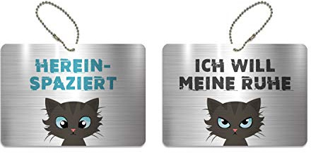 KaiserstuhlCard Magnete Türschild Ich Will Meine Ruhe Hereinspaziert Schild WC Kinderzimmer Deko Anhänger Wendeschild 14,8 cm x 10,5 cm Katze Symbole