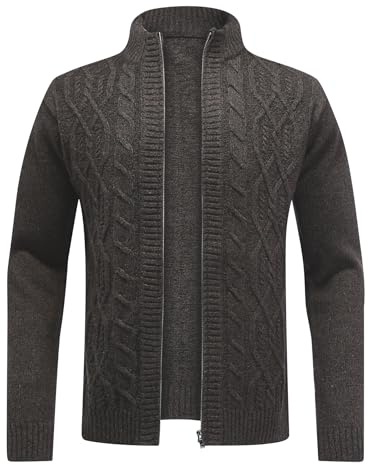 Allthemen Mens Knitted Cardigan Thick Sweater Zip Up Classic Long Sleeve Cardigans Stand Collar Casual Warm Sweatshirt, Black1, L