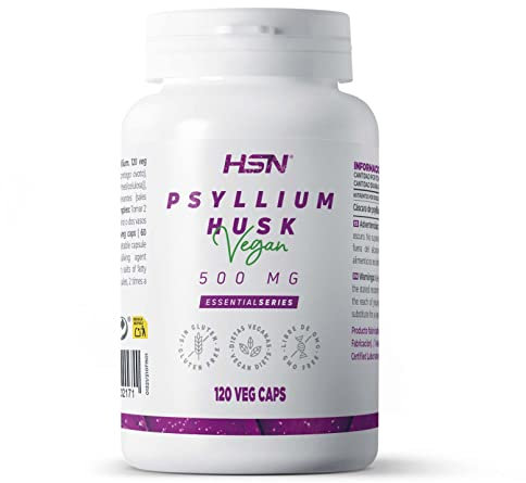 Psyllium Husk de HSN | 120 Cápsulas | 2000mg de Cáscara de Psyllium Plantago Ovata por Dosis Diaria | 100% Fibra Natural | Laxante + Saciante + Depurativo | No-GMO, Vegano, Sin Gluten