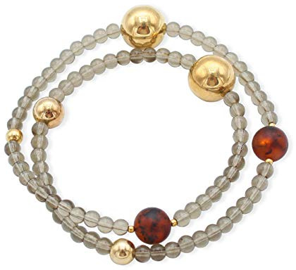 heliaden Damen 925 Sterling Silber doppelumwickeltes Bernstein Armband mit Rosenquarz