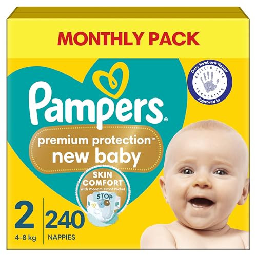 Pampers Pampers Lot de 240 couches pour bébé Taille 2 4 kg – 8 kg Paquet mensuel Confort et protection pour peaux sensibles