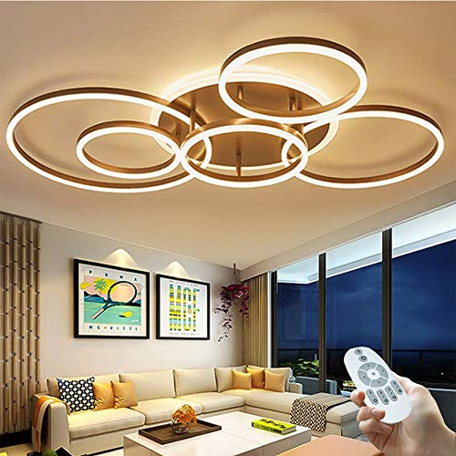 LED Deckenlampe Kreative Ring Deckenleuchte Dimmbar Mit Fernbedienung Deckenlicht Acryl Aluminium Schlafzimmer Wohnzimmer Halle 3000K-6500K Beleuchtung Dekorative Lampe,Braun