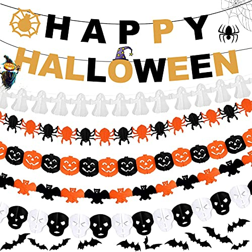 TaimeiMao 6 Stück Halloween Girlande Banner,Halloween Dekoration Set,Halloween Banner,Spinne Banner Kürbis Bannerfür Karneval Halloween Garten Banner Papier ​Hängendeko