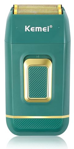 KEMEI Rasoir électrique professionnel à double feuille pour homme - Rasoir électrique pour homme chauve - Fournitures de barbier - Tondeuse à cheveux et barbe - Sans fil - Rechargeable - Cadeau pour