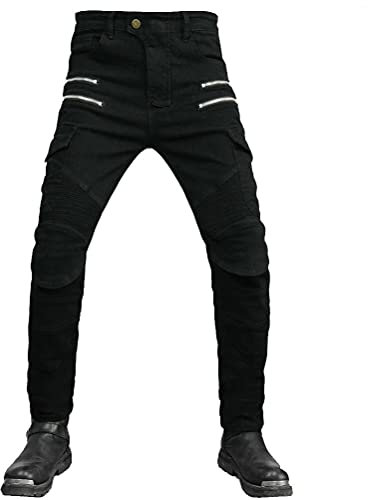 Armor Qtrees Herren Motorrad Reithose Schutzhose Motocycle Biker Jeans mit 4 x Rüstung Knie Hüfte Schutz Pads, Schwarz , XL