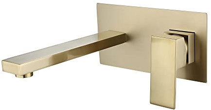 SJQKA-Rubinetto Miscelatore Lavabo A Parete Oro Spazzolato Miscelatore Bagno Muro Ottone Rubinetto Per Lavabo Da Incasso Per Lavabo Da Bagno