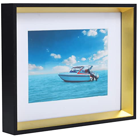 ecosa Cadre photo rectangulaire en bois, 20 x 25 cm, noir/doré, 50 x 70 cm, verre véritable, support mural, portrait et paysage