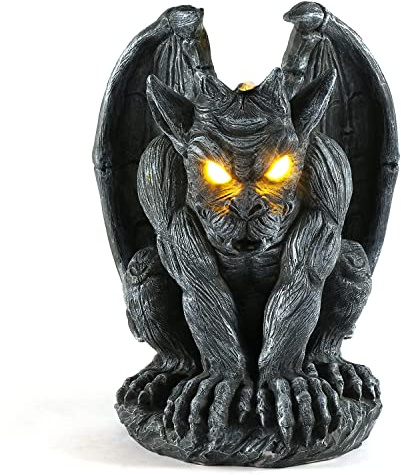 MIBUNG Grande Statue de gargouille ailée avec lumières solaires - Décoration d'extérieur - Monstre Assis - Dragon - Gardien - Gothique - Sculpture effrayante - Décoration de terrasse, Cour, pelouse,