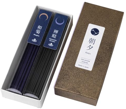 Asayu Japan Räucherstäbchen Zen mit wenig Rauch, Hergestellt in Japan, 40g hochwertiges Doppelpack für die Meditation - Zen Räucherstäbchen Set (Wagiku Chrysantheme und Japanischer Garten)