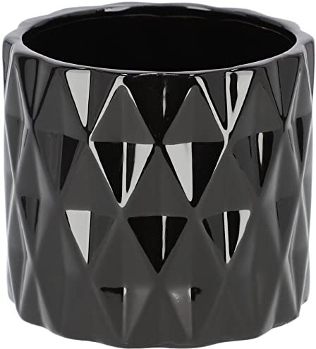 KOTARBAU® Macetero de cerámica de 120 mm, Color Negro, Maceta Decorativa para Flores y Plantas, Maceta cilíndrica, Diseño geométrico y Minimalista, Cerámica esmaltada Brillante, Tiesto