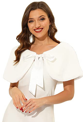Allegra K Women Elegant Faux Fur Shawl Wrap Bow Tie Bridal Wedding Cover Up