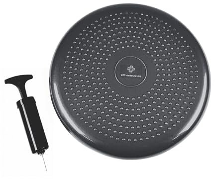 ATC Handels GmbH Balance- und Sitzkissen in verschiedenen Farben inkl. Pumpe - 33cm Durchmesser - aufblasbares Luftkissen, Balance Pad, Physiokissen für Koordination- und Fitnesstraining, anthrazit