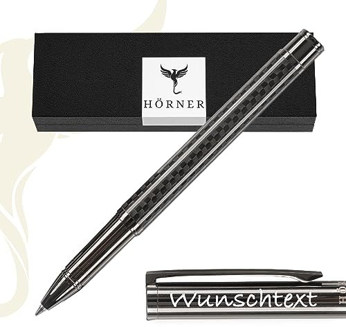 Hörner Carboneo Tintenroller mit Gravur – Hochwertiger Rollerball aus Carbon & Messing | Exklusives Business Geschenk | Dokumentenechte Tintenrollermine | Elegantes Design