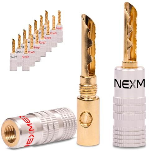 NEXMEX Hohl Bananenstecker 4mm - 16 Stück Stecker als Set - Hohl Steckverbinder 24K vergoldet Hohlbananas für Lautsprecherkabel - HiFi Lautsprecheranschluss