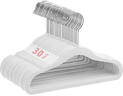 MangoKit Appendiabiti antiscivolo in velluto per bambini, ultra sottili salvaspazio in velluto per neonati, gancio girevole a 360 gradi, resistente per neonati, confezione da 30 pezzi (28 cm, Bianco)