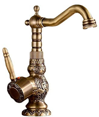 BiaoTeng Antiker Wasserhahn Bad,Armatur KüChe Retro,Antiker Wasserhahn Messing,Armatur Bad Waschbecken Hoch,Retro Armatur Aufsatzwaschbecken,Antik C