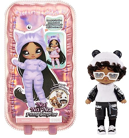 Na! Na! Na! Surprise Fuzzy Surprise Serie 1 - PETER PANDA - 18 cm posierbare Modepuppe - Panda-inspiriert mit beflocktem Körper, Mütze, Brille, Outfit und Schuhen - Spielzeug für Kinder ab 4 Jahren