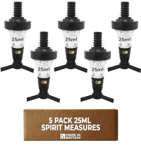 Chabrias Ltd 5 Pack 25ml Black Spirit Optic Measures, CE Government Stamped UK Made, Professional Wall Mounted Drinks Dispenser for Pubs, Bars, Licensed & Hospitality Use, Wall Bracket Not Included
