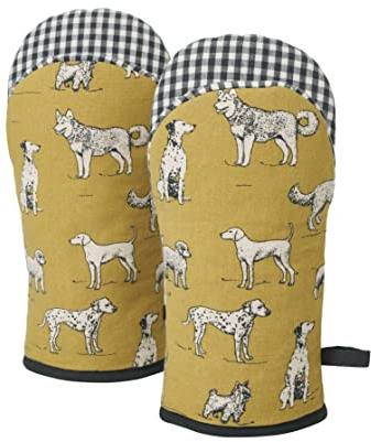 Penguin Home Ofenhandschuhe, Ofenhandschuhe, hitzebeständig, recycelte Baumwolle, umweltfreundlich, nachhaltig, 400 g/m² Poly-Watte, Farbe: Senf, Grau und Schwarz, Größe: 18 x 32 cm