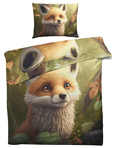ZDABAOEC Fuchs Kinderbettwäsche 100x135 Jungen Mädchen, Weiche Microfaser Kinder Baby Bettwäsche 2er Set - 1 Bettbezug + 1 Kissenbezug 40x60, mit Reißverschluss, Wende Motiv