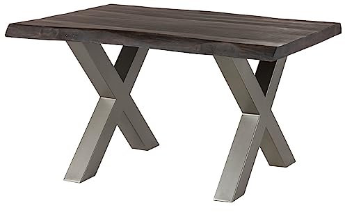 MASSIVMOEBEL24.DE Freeform 5 Baumtisch Mango - Verschiedene Größen, Farben und Gestell, Farbe:grau lackiert, Größe:140x90 cm, Gestell:X-Beine Silber matt