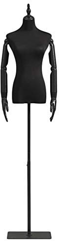 Schwarze Oberkörper-Schaufensterpuppe mit Metallständer und -Armen, weibliche Kleiderform, Schaufensterpuppe, Körpertorso, höhenverstellbar, für Pullover, Kleidung, Hochzeit (Color : Rectangular