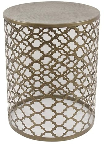 Orientalischer Beistelltisch Arabesk Gross Ø 40cm rund in Antik-Messing Look aus Metall | Kunsthandwerk | Couch-Tisch Kaffeetisch in marokkanischen Stil | IR-5848