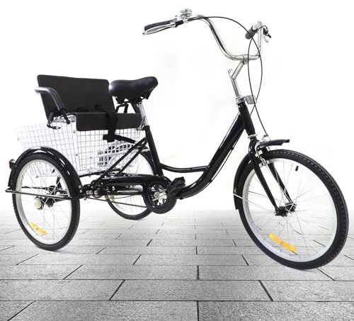 Chynalys 20 Single Speed Tricycle mit Kindersitz, 20 Zoll Dreirad Für Erwachsene 3-Rad Fahrrad Mit Kindersitz für ältere Menschen beim Einkaufen im Freien, Verstellbarer Lenker