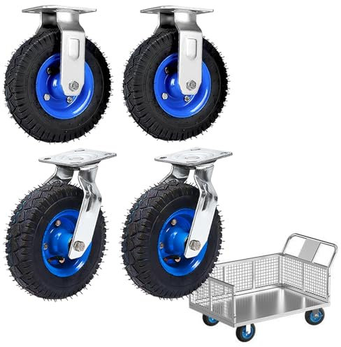 4 Industrierollen Strapazierfähige Lenkrollen, Bockrollen Ø 6 Zoll, 8 Zoll, 10 Zoll Gummi-Rad Plattenrollen Luftreifen Kugellager, Lenkbare Rollen Für Mechanisch Möbel Plattformwagen