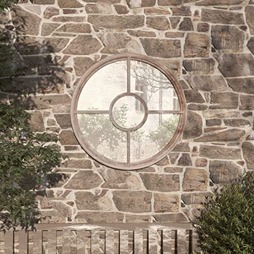 ZEYUAN Gartenspiegel, Spiegel Fenster, Kirchenfenster, Fensterförmiger Spiegel, Window Mirror, Fensterspiegel, Spiegel Landhausstil, Wandornament, Sand 60x4 cm Eisen Rund