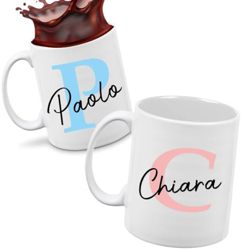 Generico Tazza Personalizzata con Nome e Lettera Iniziale, Idea Regalo Originale Natale Compleanno Lui Lei, Tazza in Ceramica per Colazione 100% Made in Italy