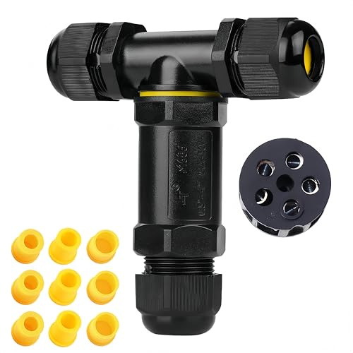 Kabelverbinder Wasserdicht 5 polig, T-Form M25 IP68 Wasserdichte Kabelverbinder3-Wege 4-14 mm Kabeldurchmesser, Verteilerdose außen,Verbindungsklemme mit Hebel für Outdoor, Abzweigdose Schwarz