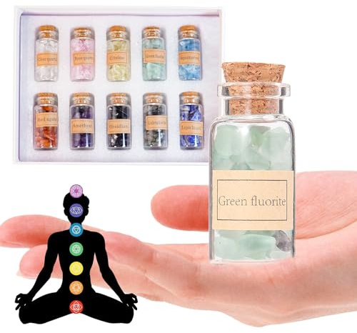 BeauFairy 10 Pezzi Mini Bottiglie di Cristalli Pietre Preziose, Bottiglia dei Desideri Reiki, Chip Pietre Curative, Pietre Burattate Quarzo Naturale, Meditazione, Rituale Bilanciamento Chakra