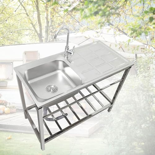 Freistehende Spüle Gewerbliche Spüle Mit Werkbank Und Ablagefächern Edelstahl Spülbecken 1 Becken Küchenspüle Leicht Zu Reinigen/installieren Für Restaurant Wäscherei Garage Oder Garten (Size : 75x40