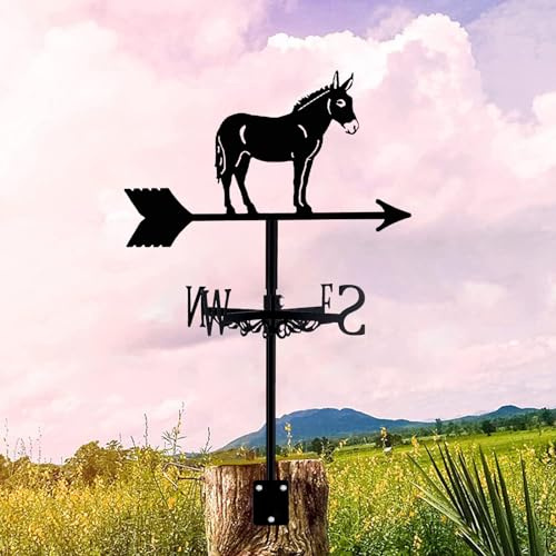 KIROJA Weathervanes Wrought Iron Wind Vane Animal Donkey Weather Vane Roof Garden Direction Sign Weathercock Farmhouse Decoration Gift Wind Measuring Tool
