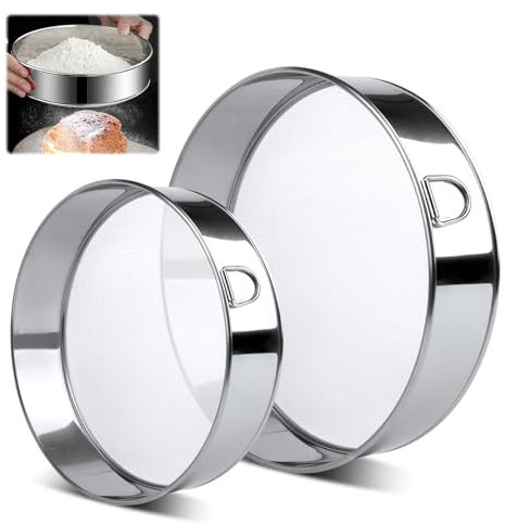 VFANDV Tamizador De Harina, 15cm & 20cm Colador de Acero Inoxidable Colador de Harina Fina Tamiz de Reposteria, Hornear de Malla Fina Redondo
