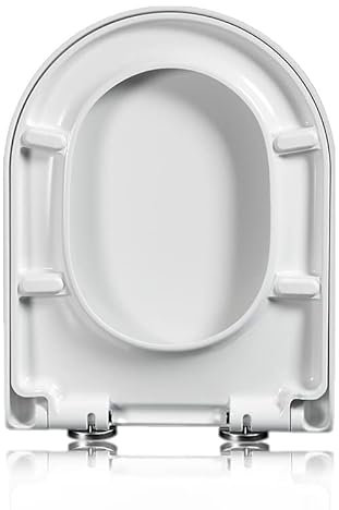 KXAOXGRC Soft Close Toilet Seat， D-Shape Quick Release Heavy Duty UF Material Toilet Seats White with Adjustable Stainless Hinges, D Shape/U Shape Toilet Lid Loo Seat,(36x42cm)