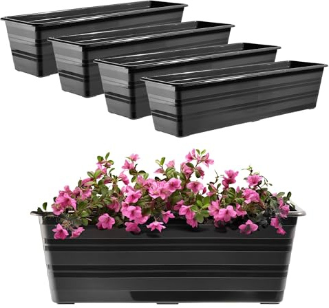 KADAX Set 4 x 60 cm blomlåda antracit, balkongkruka av plast, väderbeständig växtlåda, blomkruka, räckelåda för blommor