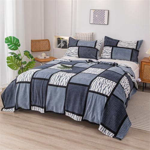 Hixingo Manta de Franela Extra Suave y Cálida, Manta Sofa Grande, Manta para Cama 90 150, Manta Polar Microfibra de Invierno Sobrecama con Diseño de Patchwork a Cuadros (Gris Oscuro,180x200cm)