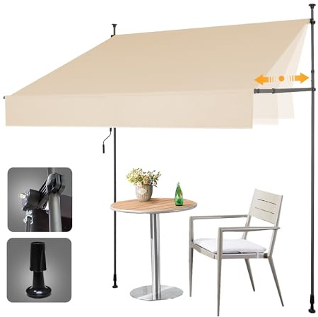 HOMEDEMO Manual Retractable Awning,Side Bar 47-59in Patio Awning Retractable Outdoor Height Adjustable Sunsetter Retractable Awning for Backyard Garden Natural 118 W x 118 H