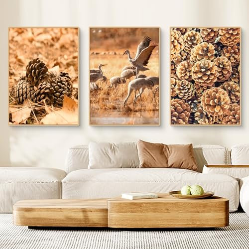 Fiwzzdur 3er Poster Set, Modern Herbst Tiere Tannenzapfen Natur Bilder Poster & Kunstdrucke, Herbst Bilder als Wanddeko, Wohnzimmer & Schlafzimmer, Ohne Rahmen (ABC,21x30cm)