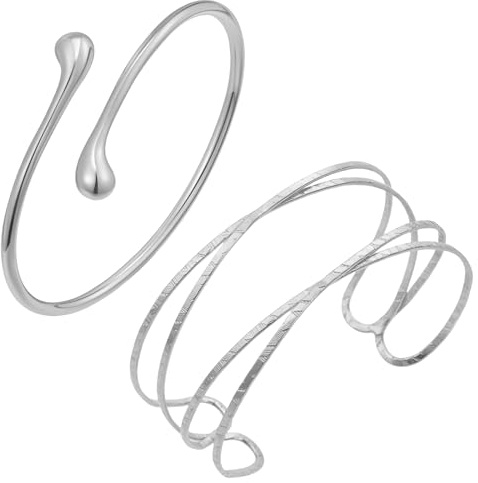 TenaLucy Brazalete Superior Abierto Minimalista Dorado Pulsera de Bobina con Capas Para Mujer - 2 Piezas