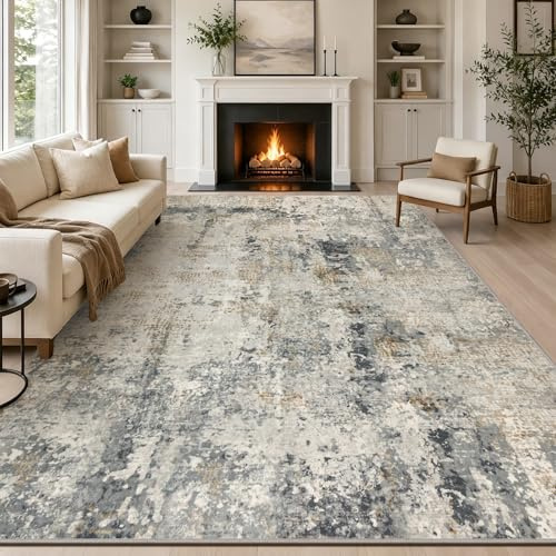 Capslpad Graugold Abstraktes Teppich Wohnzimmer 200x300cm rutschfest Kurzflor Kunstwolle Schlafzimmer Teppich Waschbar Minimalistisch Bettvorleger Teppiche für Wohnzimmer Schlafzimmer Büro Dekor