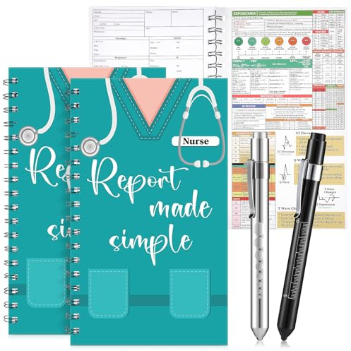 Pajean 4 Pcs Nurse Report Sheet Notebooks with Medical Pens Light Made Simple Pocket Journals Spiral Essentials Notepads for Nurse Appreciation Gifts Rn Student Clinical Supplies(Tall)