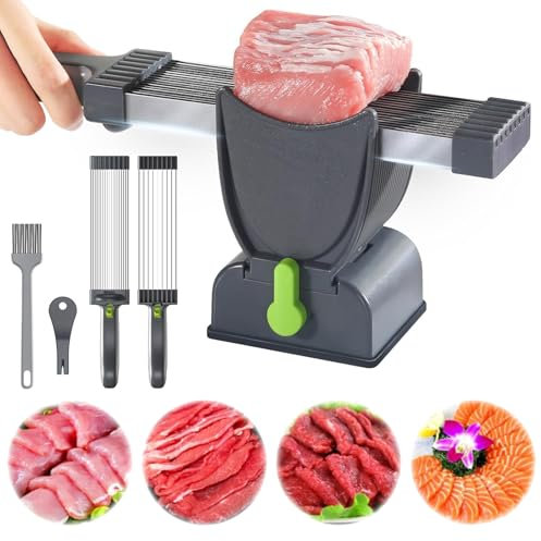 WaaYb Meat Slicer Machine for Home, Kitchen Stainless Steel Meat Slicer Cutter Set, Meat Cleaver Food Slicer for Fresh Raw Meat, 2-4 mm Thickness Adjustable Fresh Meat Cutter with Sharpener